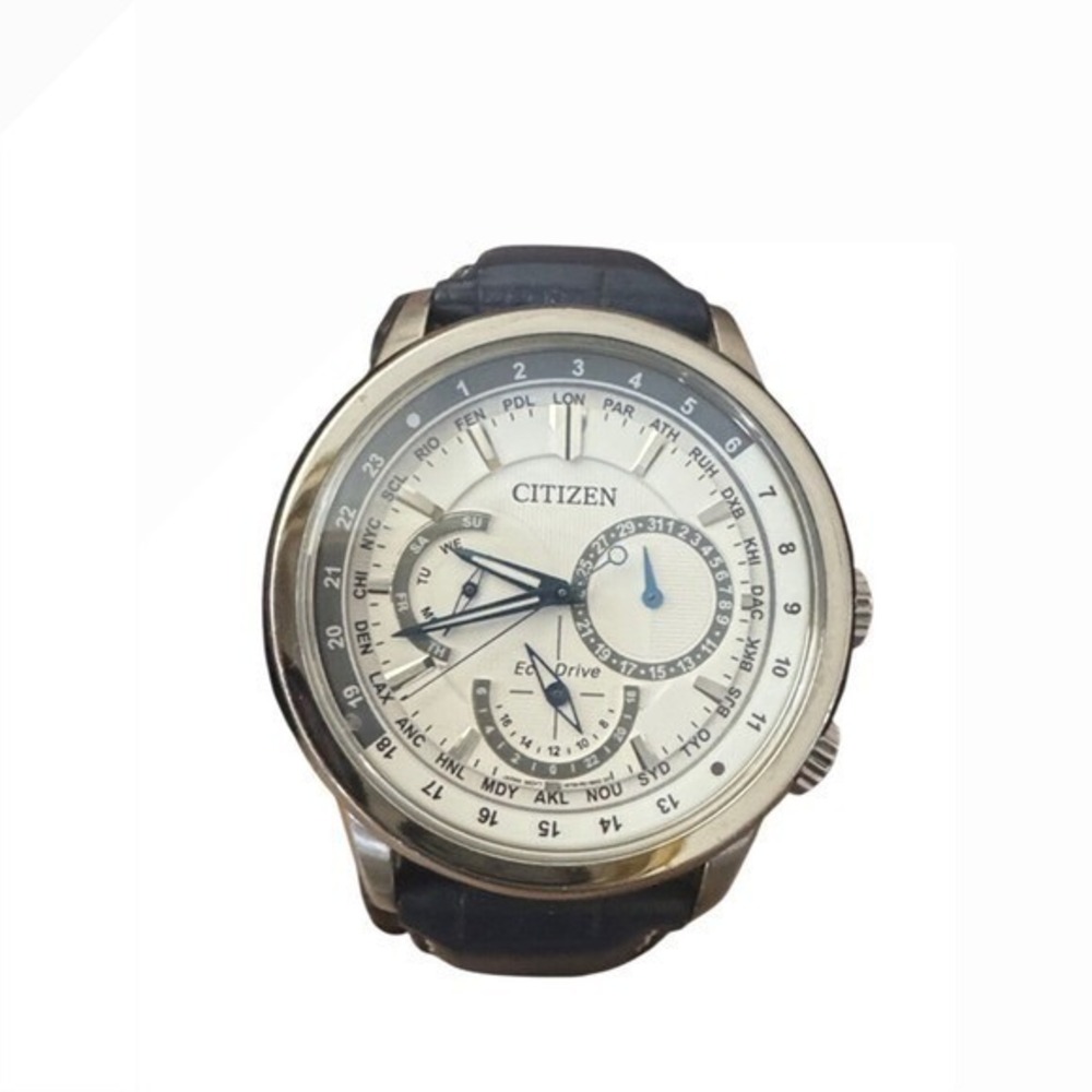 Citizen Eco-Drive World Time Watch Mens OS Blue Silver Perpetual Calendar 8729